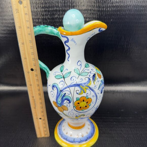 Vintage Hand Made Italian Deruta Pottery Jug Pitcher Decanter Pitcher W Stopper - Picture 4 of 16